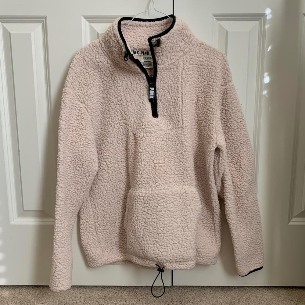 PINK Sherpa Quarter-Zip Pullover - Cream